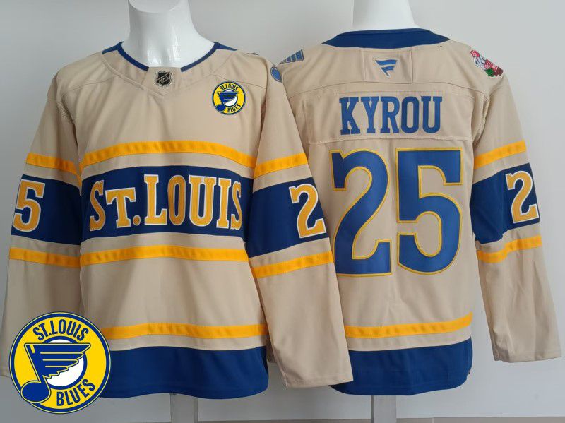 Men St.Louis Blues #25 Kyrou Cream 2025 Fanatics Home Premium NHL Jersey style 1->st.louis blues->NHL Jersey